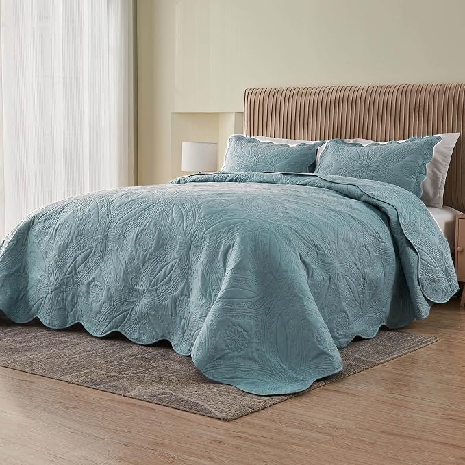 Kingnex Oversized King Bedspreads 128x120 Ultrasonic Quilted Blue | Extra Wide - Image 3