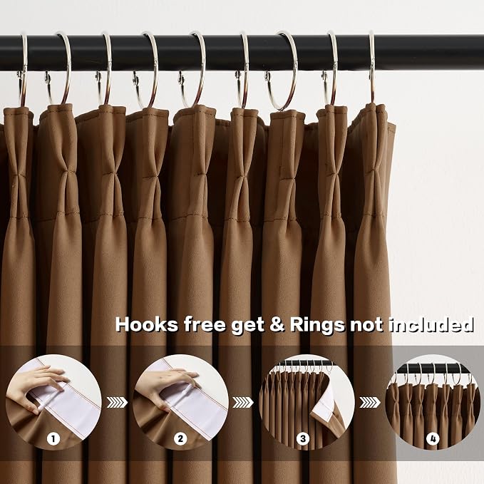 Cappuccino Brown Curtains 40x63 Inches Long 2 Panels Set, Pinch Pleated Thermal - Image 2