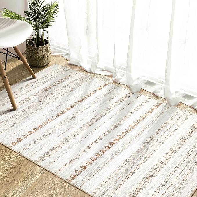 Nakagishi Boho 4x6 Area Rug Living Room Rugs Machine Washable Beige/Brown | Soft - Image 5