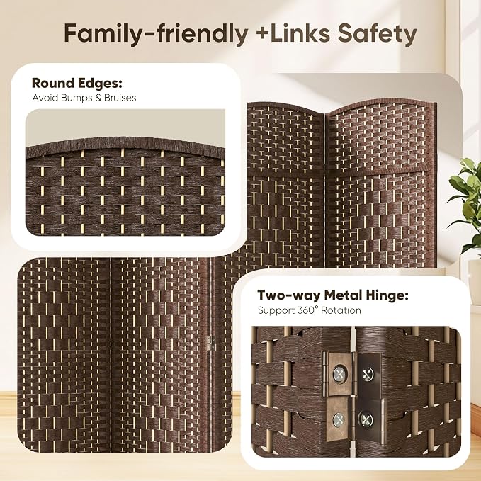 Rattan Room Divider, 6-Panel Folding Privacy Screen 6ft. Extra Wide | Double - Image 6
