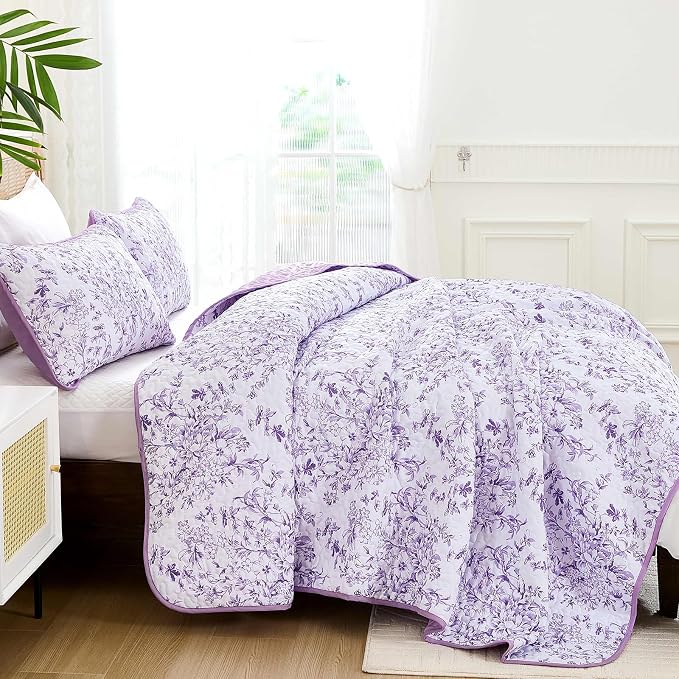 WONGS BEDDING Botanical Quilt King Size, 3 Pieces Bedspread Set, Polyester - Image 3