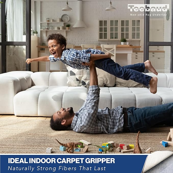 12' x 15' Non-Slip Rug Pad, Reversible Gripper, Non Skid Pads for Hardwood, Vinyl, Tile, Laminate Floors, Keep Area Rugs Secure, Natural Materials Safe for Indoor Flooring, ¼” Thick