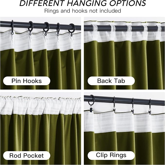 RYB HOME Moss Green Velvet Curtains 96 inches - Image 4