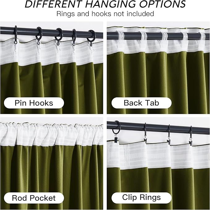 RYB HOME Moss Green Velvet Curtains 63 inches Length - Image 4
