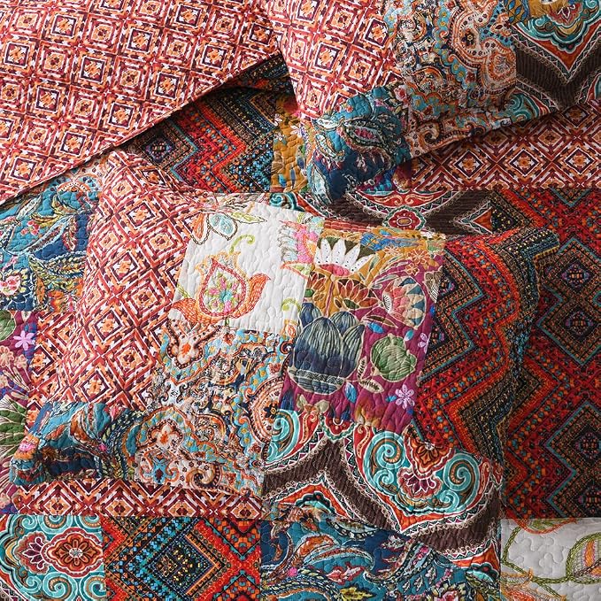 Autumn Dream Cotton Patchwork Bedspread Quilt Sets, Reversible Bedding Coverlet - Image 6