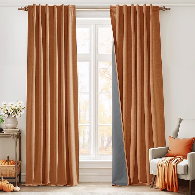 RYB HOME Burnt Orange 100% Blackout Fall Curtains 84 Inch Long by RYBHOME
