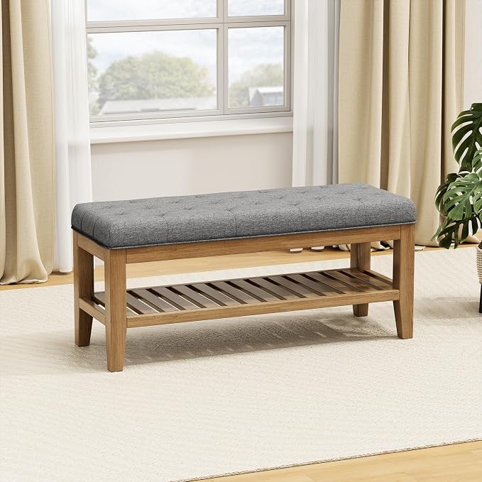 REONEY Bedroom Bench Set of 2, Tufted Button Window Seat, - Image 2