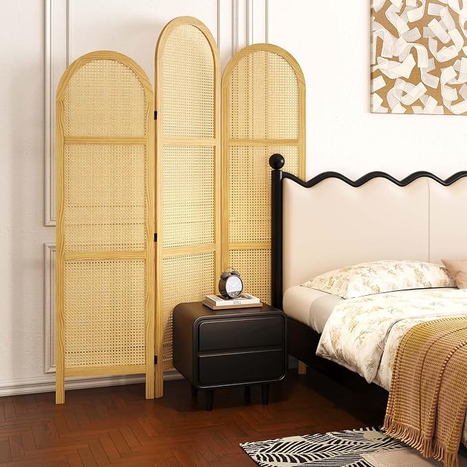 3-Panel Hand-Woven Rattan Room Divider, Tall Foldable Privacy Screen - Image 6