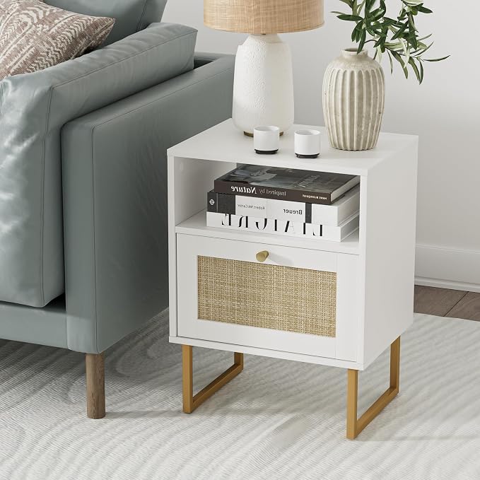 Masupu Rattan Nightstand, Modern Boho Farmhouse Wood Bedside Table - Image 3
