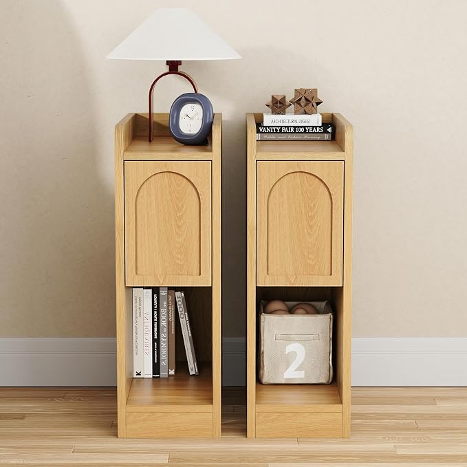 Narrow Nightstands Set of 2, Slim Bedside Tables by WelcometoFurnitureSalon