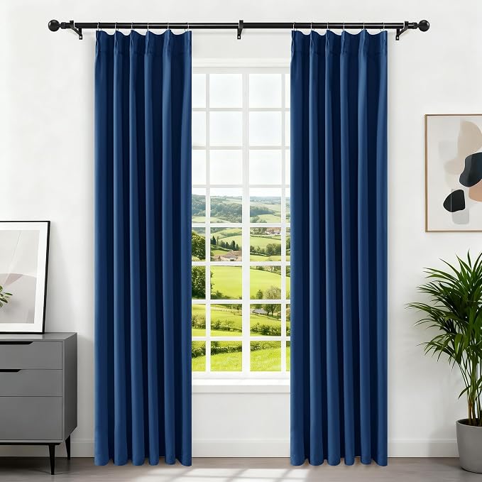 Etherealveil Navy Blue Pinch Pleated Blackout Curtains 2 Panels 40"x95" | Back - Image 2