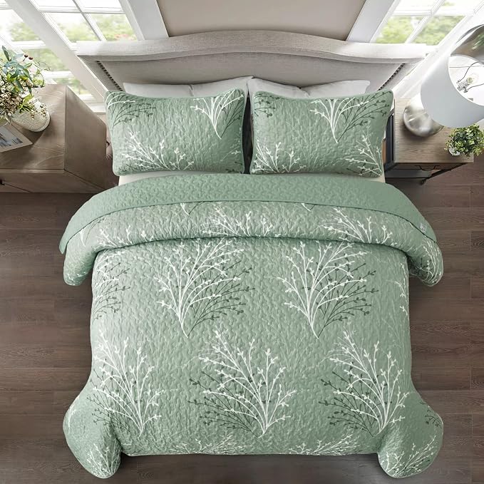 DJY Sage Green Quilt Set Full Size - Image 3