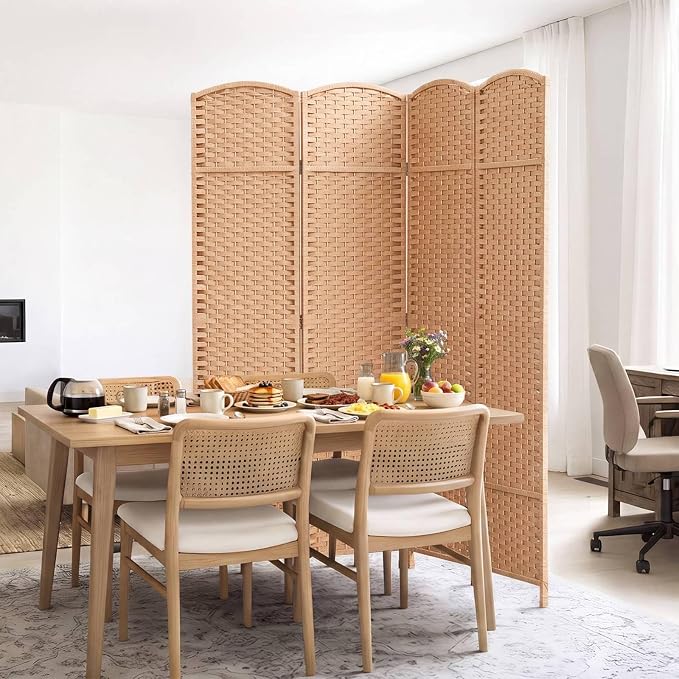 4 Panel Woven Room Divider, Natural | - Image 7