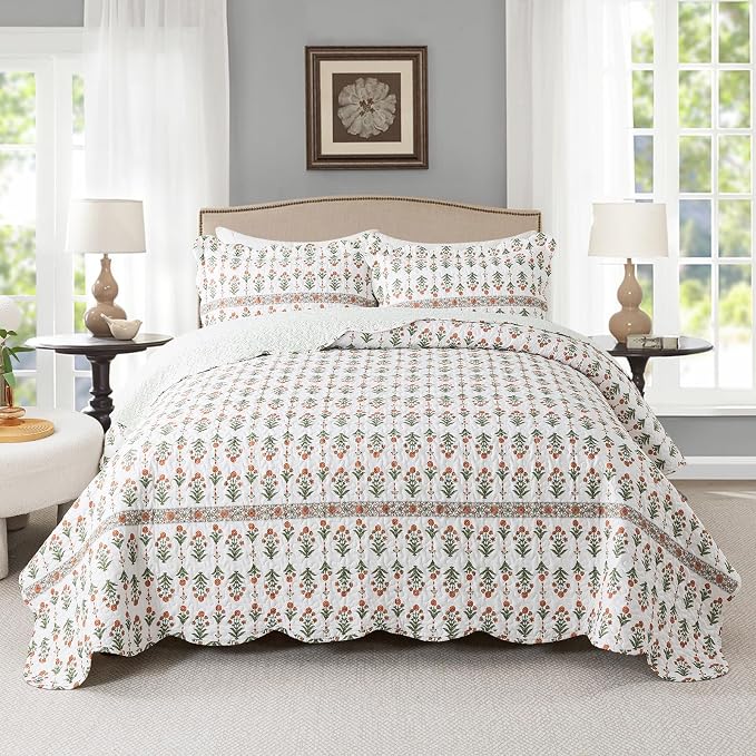 3-Piece Quilt Set Quilted Bedspread Lightweight Coverlet Set Garden Style by Travan