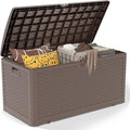 90 Gallon Pro Outdoor Storage Box Waterproof Lockable Resin Deck Box Large, Patio Storage Bin for Pool Accessories Cushion Furniture, Garden Tools, UV-Resistant Outside Delivery Brown