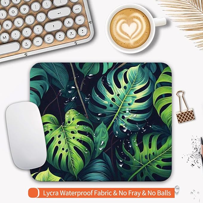 Armanza Square Mouse Pad Green Leaves, Personalized Premium-Textured Custom Mouse Mat Design, Washable Mousepad Cloth, Non-Slip Rubber Base Computer Mouse Pads for Wireless Mouse