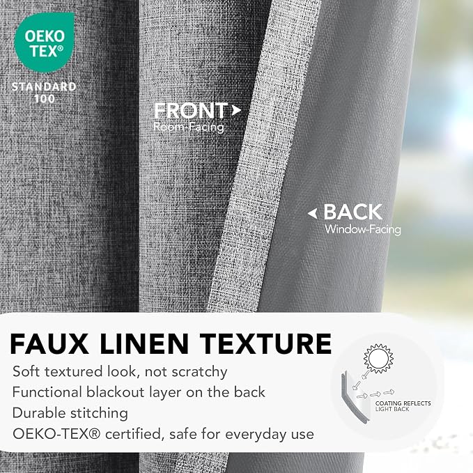 Deconovo Faux Linen 100% Blackout Curtains - Image 2