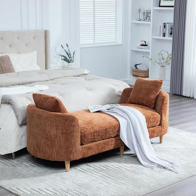 KEIKI Oversize 77.17" L Chenille End of Bed Bench Ottoman - Image 3