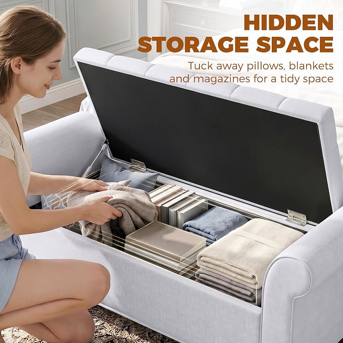 HOMCOM 47" Ottoman wih Storage End of Bed Bench - Image 4
