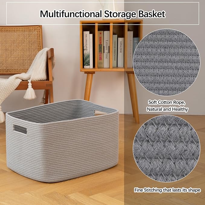 OIAHOMY XXLarge Rectangle Blanket Basket-96L, Cotton Woven Basket - Image 5