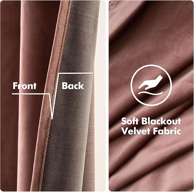 MIULEE Velvet Curtains Dusty Rose Pink 52 x 72 Inch Length Set of 2 | Grommet - Image 3