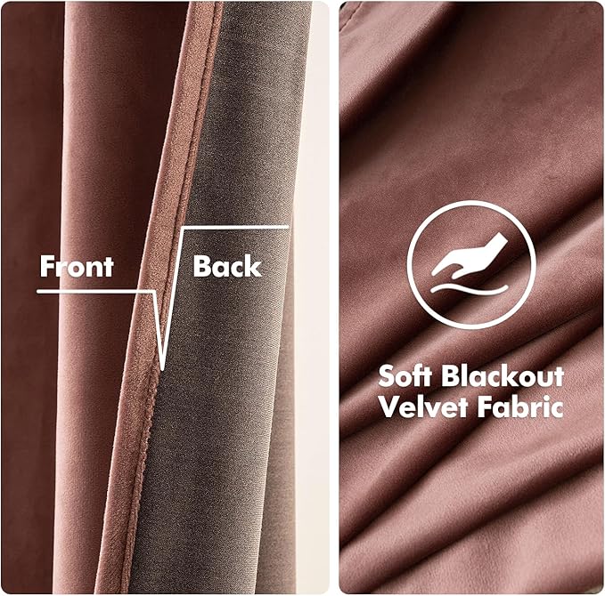 MIULEE Velvet Curtains Dusty Rose Pink 52 x 84 Inch Length Set of 2 | Grommet - Image 3