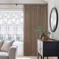 Dutch Cocoa 90 Inch Linen Curtains Pinch Pleated for Living Room Bedroom Dining Boho Brown Light Filtering Pinch Pleat Drapes Hooks Rings Back Tab Semi Sheer Dark Brown Window Curtains 2 Panels