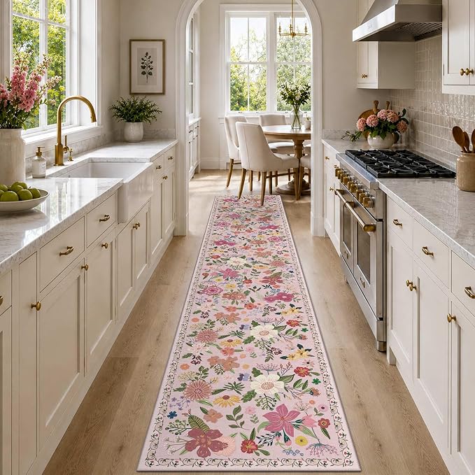 Latte&Fog Hallway Runner Rug 2x10 Non Slip Washable Pink Rugs - Image 3