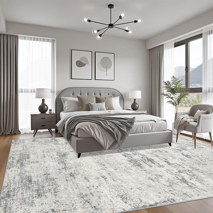 10x14 Area Rug Living Room: Modern Washable Indoor Soft Carpet Gray | - Image 3