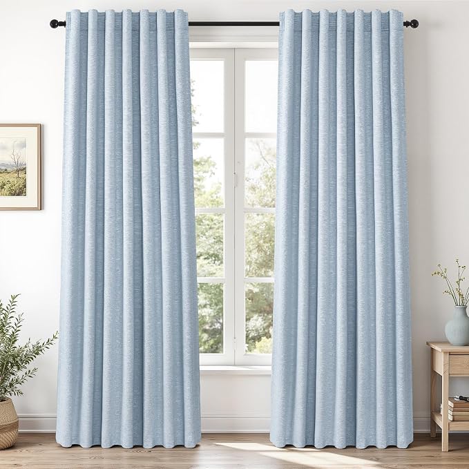 Topfinel Baby Blue 96 Inch Blackout Linen Curtains 2 Panel Set by Topfinel