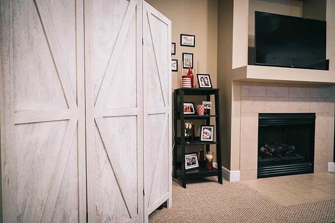 Premium Home 6-Panel Room Divider – Rustic White Barn Door, K Pattern Folding - Image 2