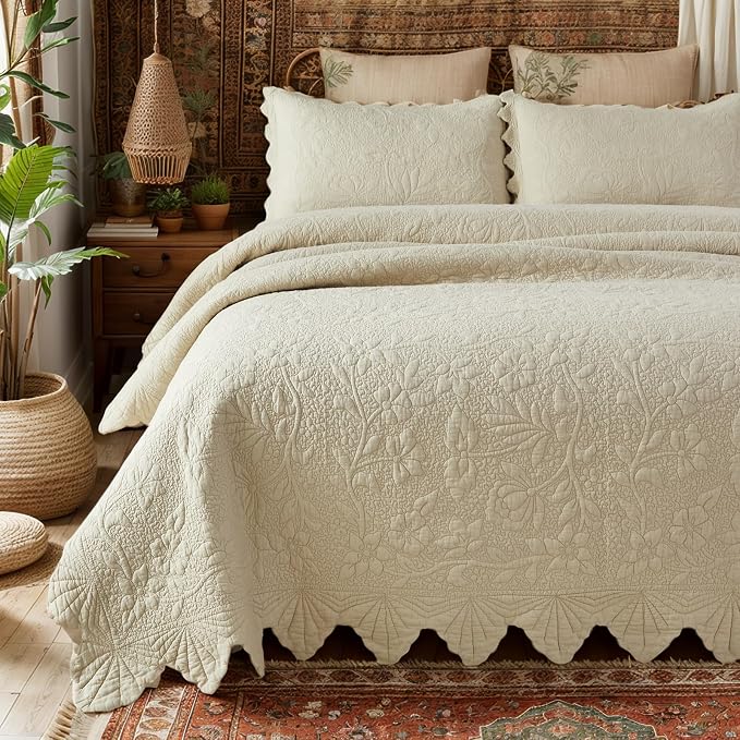 Brandream Beige Quilt Set King Size Cotton Luxury Matelasse Coverlet Set by Brandream