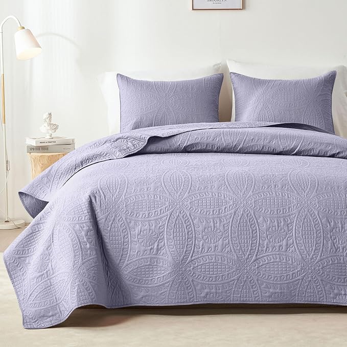akkialla Lavender Full/Queen Quilt Set, Ultrasonic Lightweight Bedspread by akkialla