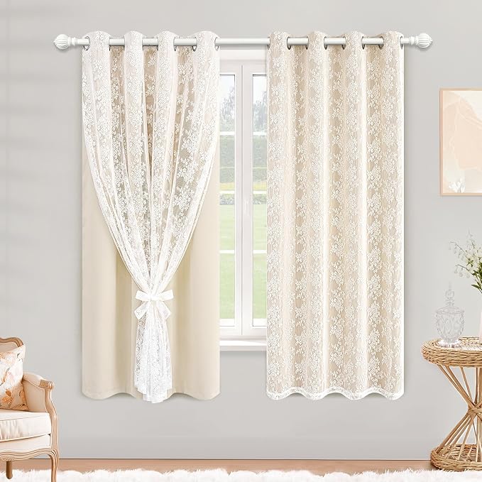 Yinhua Blackout Curtains for Bedroom Double Layer Beige Curtains for Living by yinhua