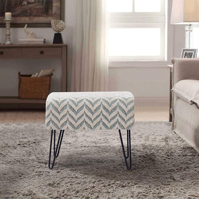 Home Soft Things Jacquard Chenille Ottoman, Arusha-Light Blue, Fuzzy Entry Way - Image 5