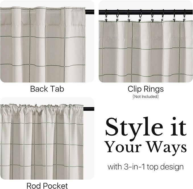 NICETOWN 100% Blackout Forest Green Plaid Curtains, 2 Panels | Rod Pocket & - Image 3