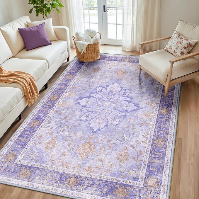 RELEANY Washable Area Rug, Water Repellent, Pet Friendly, Vintage Floral Boho - Image 2
