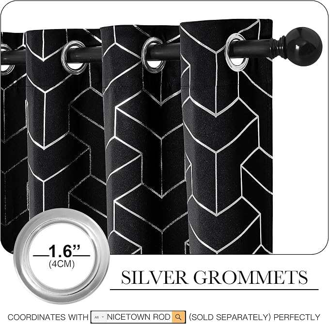 NICETOWN Blackout Curtains for Patio, Foil Printed Geometric Home Decoration - Image 3