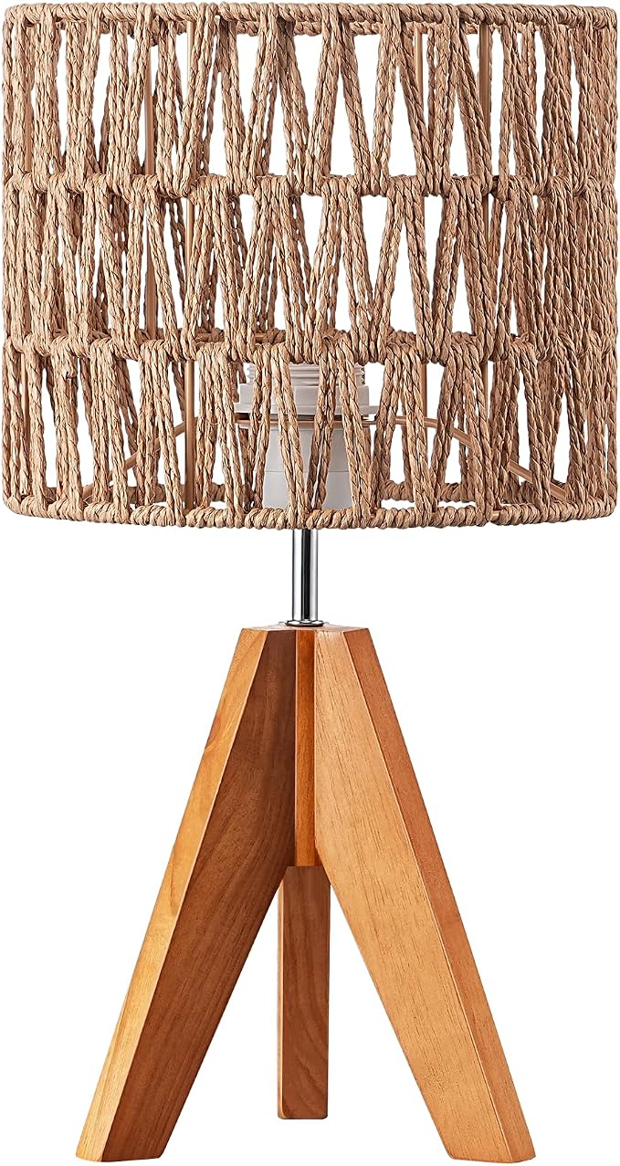 EDISHINE Rattan Small Table Lamp, Boho Nightstand Lamp, E26 Base | Natural Style - Image 8