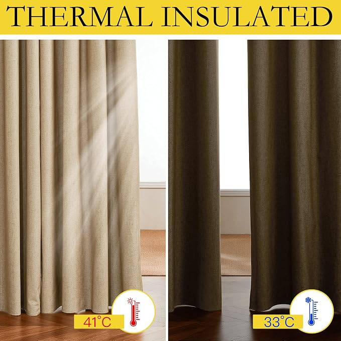 NICETOWN 100% Blackout Camel Linen Curtains 90 inches Length - Image 3