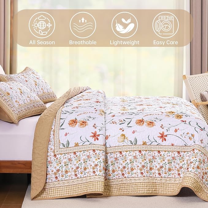 WONGS BEDDING Fall Quilts Set Queen, Spring Summer Garden Quilt Set, Microfiber - Image 5