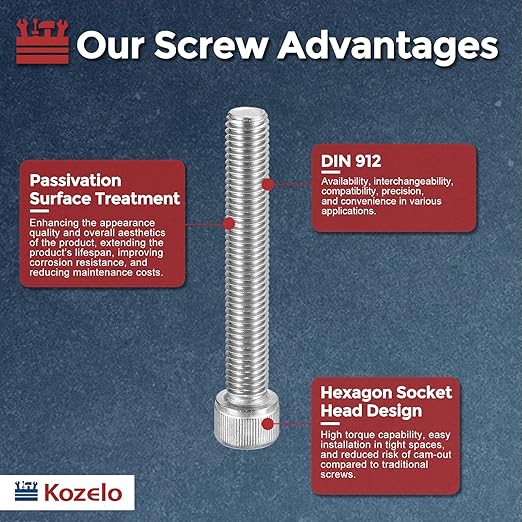 Kozelo 2pcs Socket Head Cap Screws - [M12-1.75 x 80mm] 304 Stainless Steel Allen Socket Drive for Electrical Motor 3D Printing Fan Engine Replacement Use, Silver