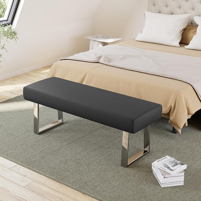 JIEXI Bedroom Bench Bed end upholstered Bench Indoor Corner Small Footstool with Metal Legs, for Kitchen entryway Dining Room and Living Room Window, Plant Bench