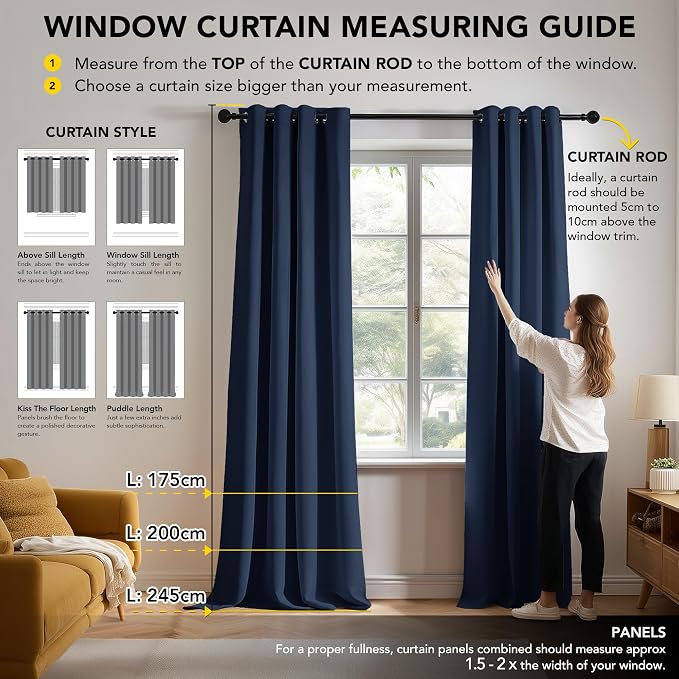 Deconovo Blackout Curtains for Bedroom and Living Room 45 Inches Long | Black - Image 7