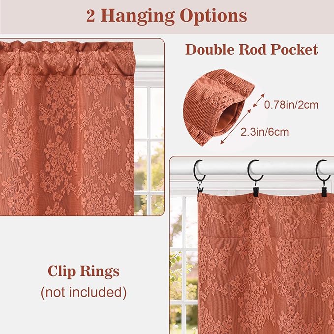 Yinhua Terracotta Kitchen Curtains 36 Inch Length Double Layer Curtain - Image 6