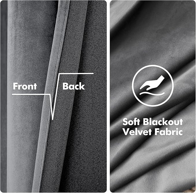 MIULEE Velvet Curtains Grey 52 x 108 Inch Length Set of 2 | Extra Long Grommet - Image 3