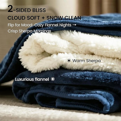 gogobunny Waterproof Bed Blanket, Reversible Sherpa Fleece Throw Blanket for Dog Puppy Cat, Furniture Cover Protects Bed Couch Sofa from Liquid Pee and Pet Fur (Navy Blue, 90x90 inches)