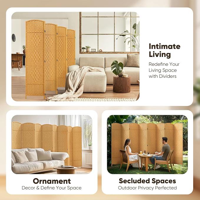 8 Panel Room Divider, Privacy Screen & Room Separation, Extra Wide | Paper - Image 7