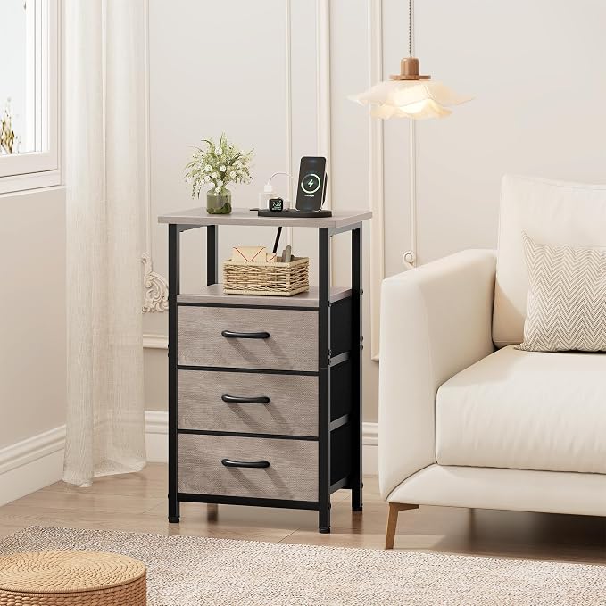 Nightstand with Charging Station, Bedside Table with USB Ports and Outlet - Image 6