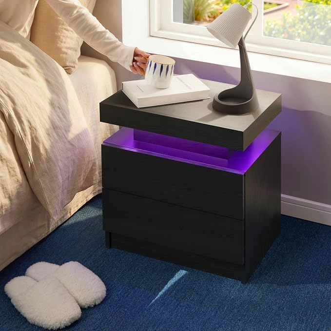 Black Modern LED Nightstand Set of 2 - Image 5